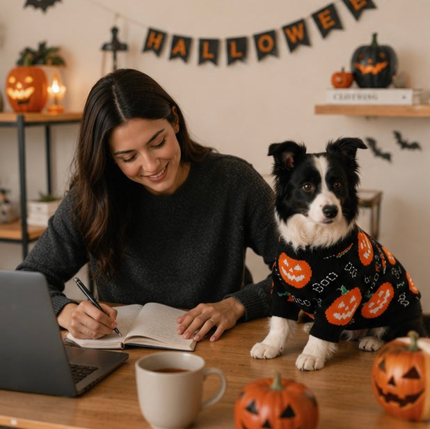 Festive Jack-O'-Lantern Knit Pullover for Dogs & Cats – Soft Seasonal Outfit for Small Pets | Thomler