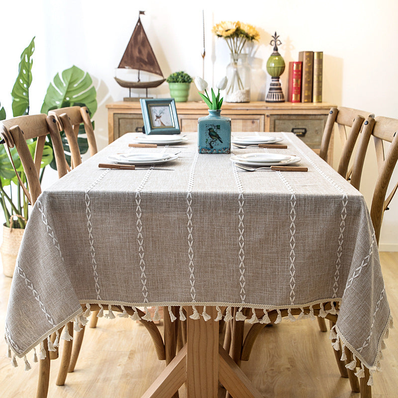 Striped Table Cover with Tassel Trim – Dust-Resistant Dining Cloth for Daily Use | Thomler