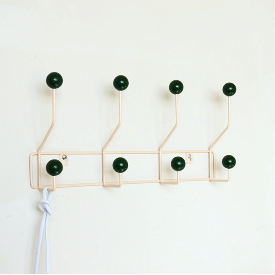 Wall Coat Rack Metal 37.0 cm Cream White Hallway Bedroom Storage Hooks Retro Mid Century Entryway Organiser | Thomler