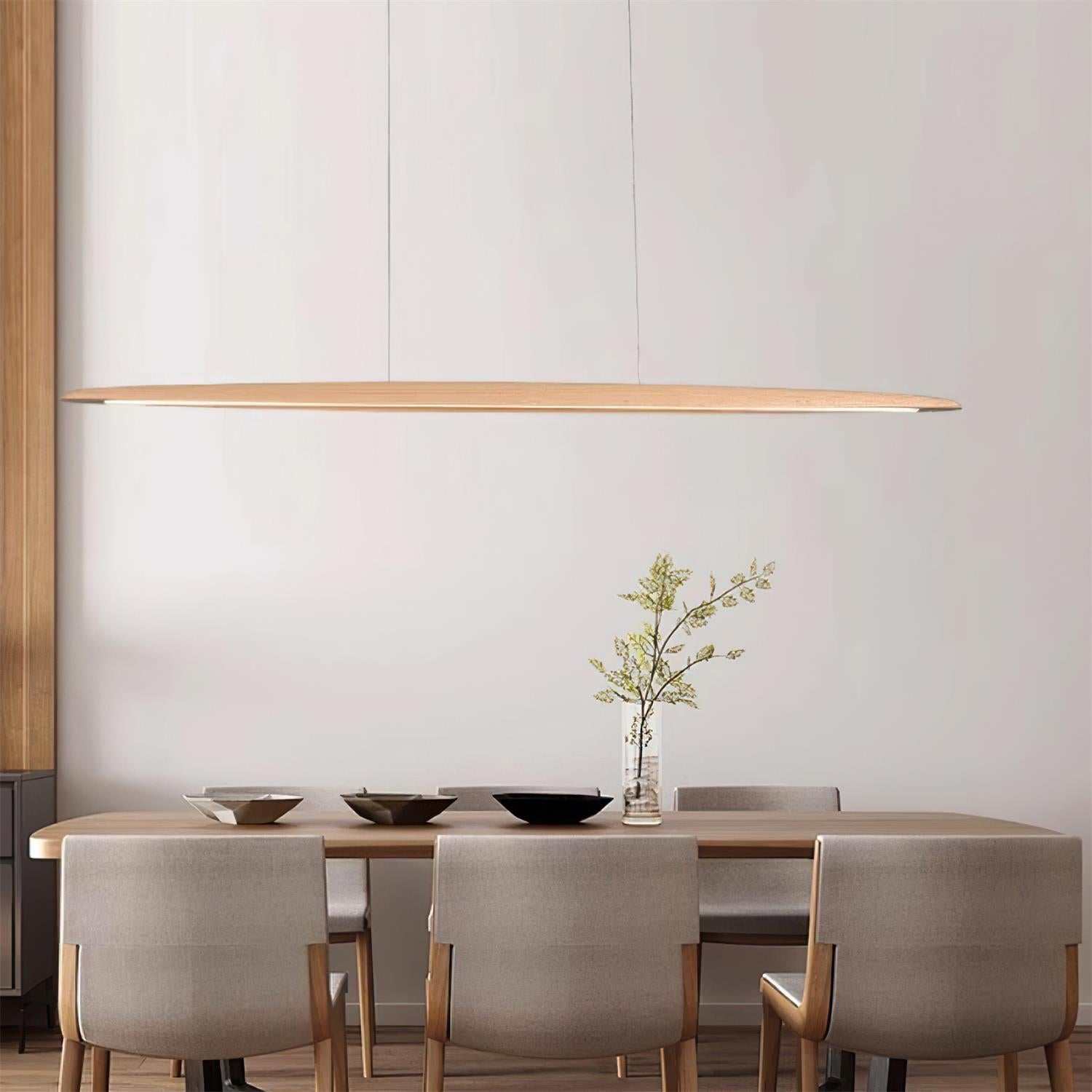 Pendant Light Wood Linear Integrated LED Warm White Dining Room Kitchen Island Hanging Ceiling Lamp Adjustable Suspension | Thomler