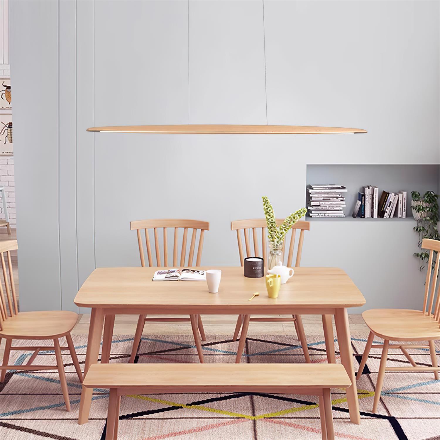 Pendant Light Wood Linear Integrated LED Warm White Dining Room Kitchen Island Hanging Ceiling Lamp Adjustable Suspension | Thomler