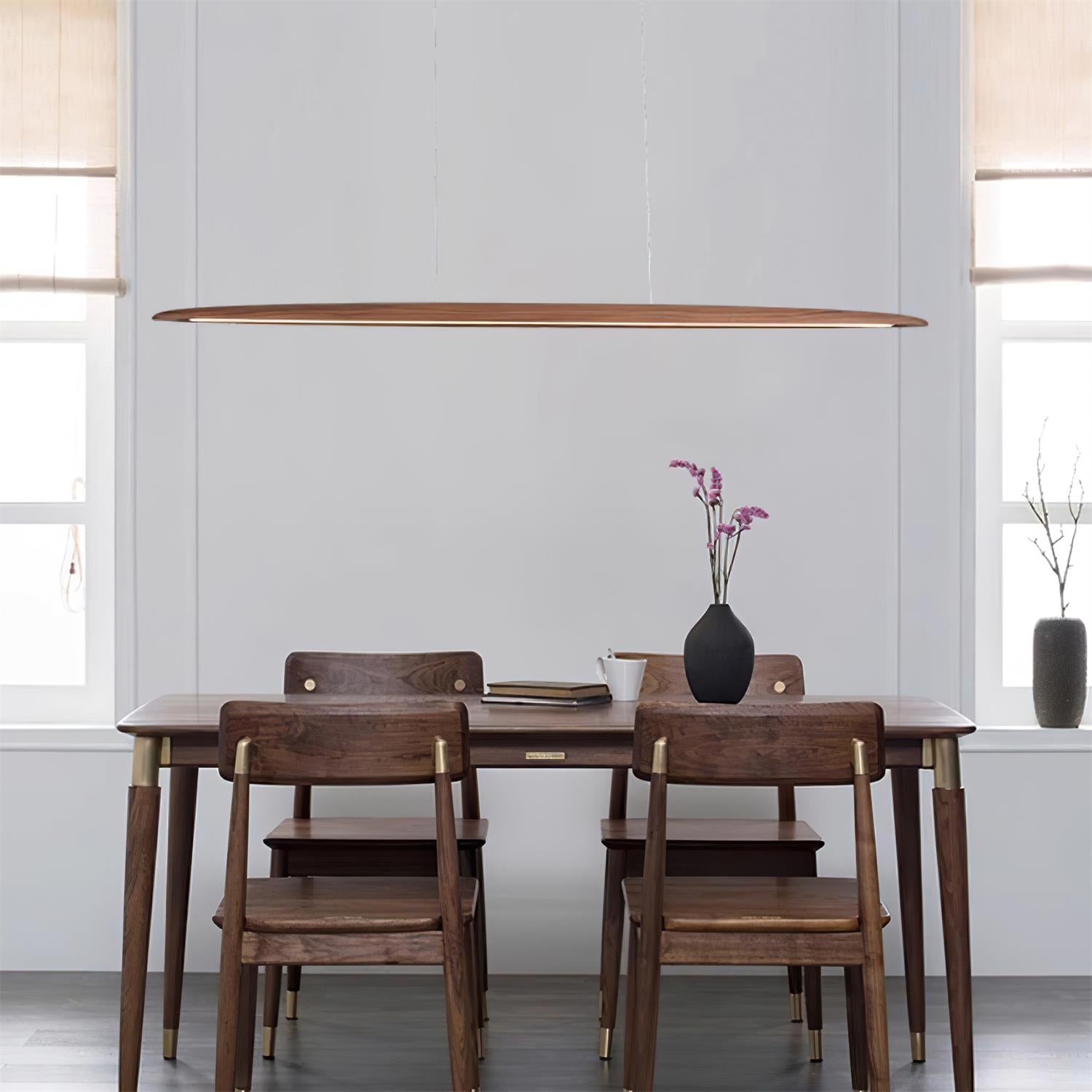 Pendant Light Wood Linear Integrated LED Warm White Dining Room Kitchen Island Hanging Ceiling Lamp Adjustable Suspension | Thomler