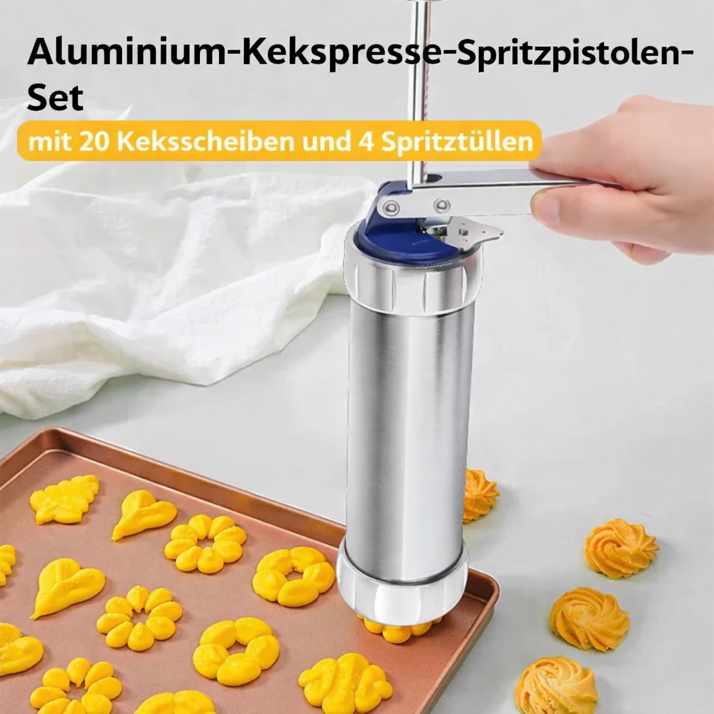 Cookie Press with 20 Shapes and 4 Nozzles Stainless Steel Dough Dispenser for Uniform Homemade Cookies Spritz Maker with Ergonomic Grip for | Thomler