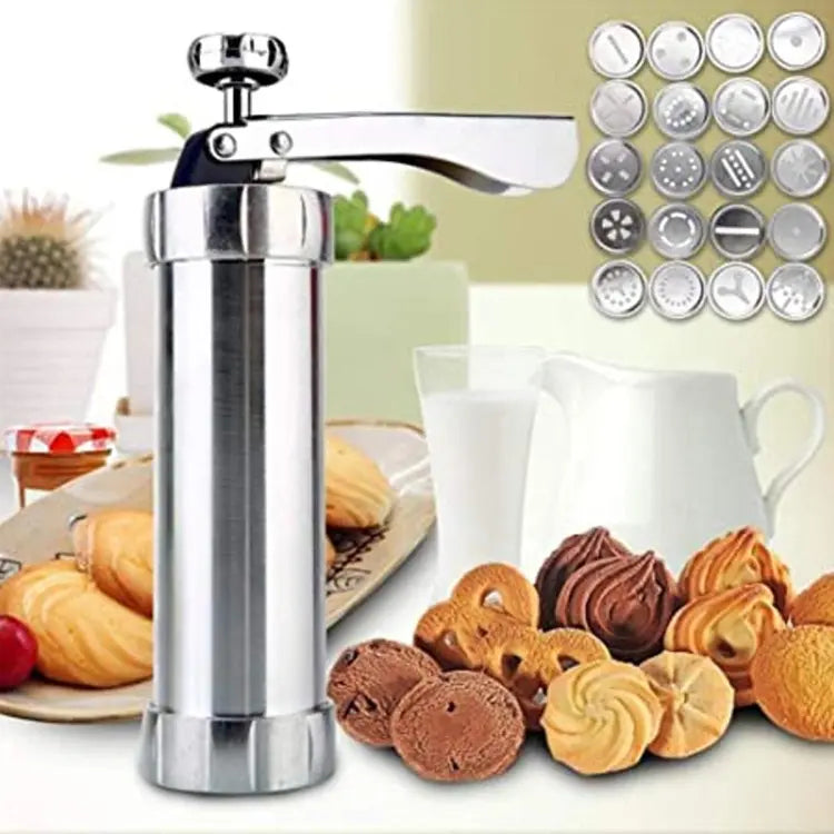 Cookie Press with 20 Shapes and 4 Nozzles Stainless Steel Dough Dispenser for Uniform Homemade Cookies Spritz Maker with Ergonomic Grip for | Thomler