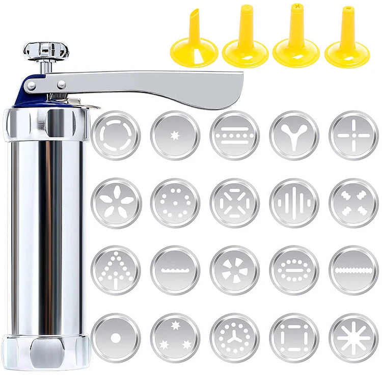 Cookie Press with 20 Shapes and 4 Nozzles Stainless Steel Dough Dispenser for Uniform Homemade Cookies Spritz Maker with Ergonomic Grip for | Thomler