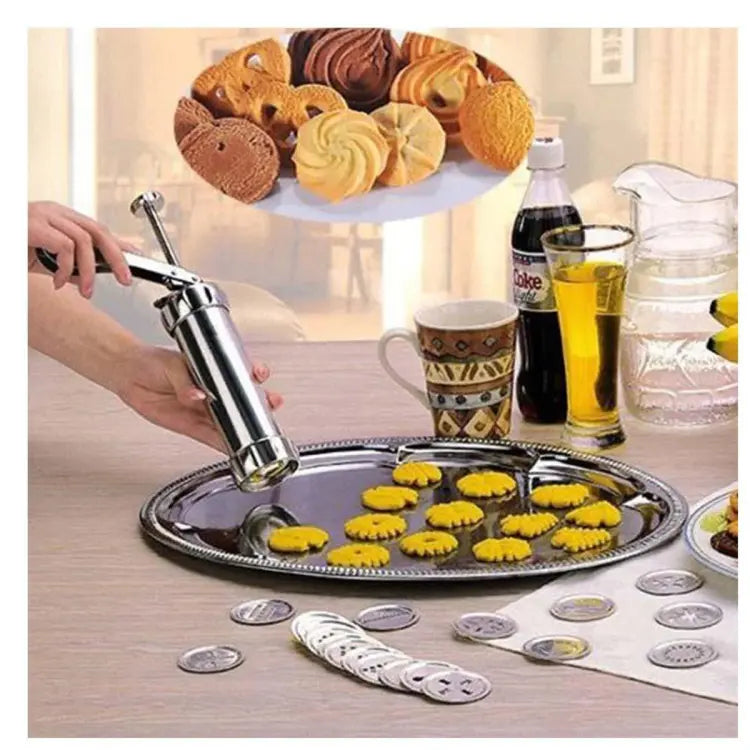 Cookie Press with 20 Shapes and 4 Nozzles Stainless Steel Dough Dispenser for Uniform Homemade Cookies Spritz Maker with Ergonomic Grip for | Thomler