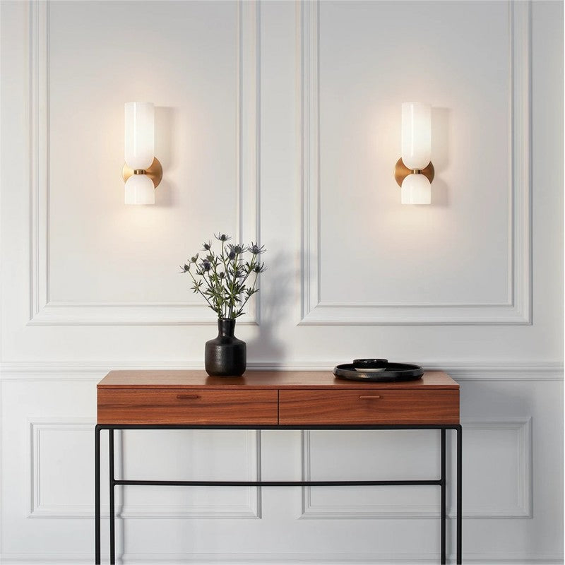 Glass & Iron Wall Sconce - Vintage-Inspired Dual-Light Fixture for Hallway, Bedroom & Dining Room - Hardwired Design with E12 Candelabra | Thomler