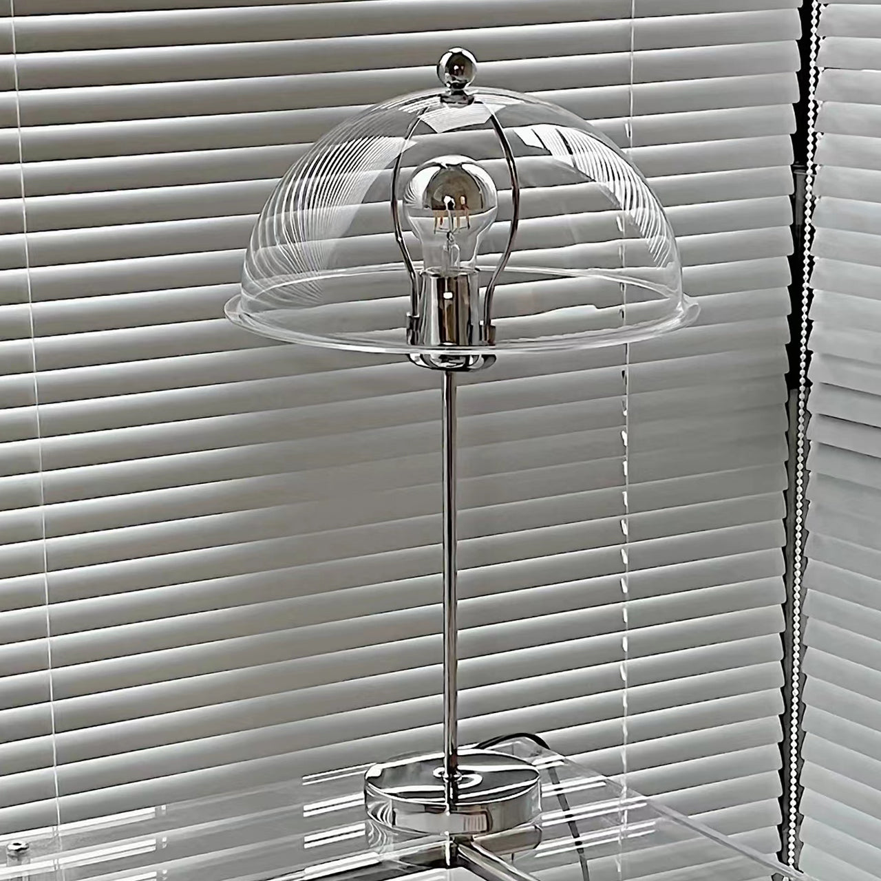 Table Lamp Metal 11.8 in Indoor Silver Modern Desk Nightstand Clear Cream Brown Green Shade | Thomler