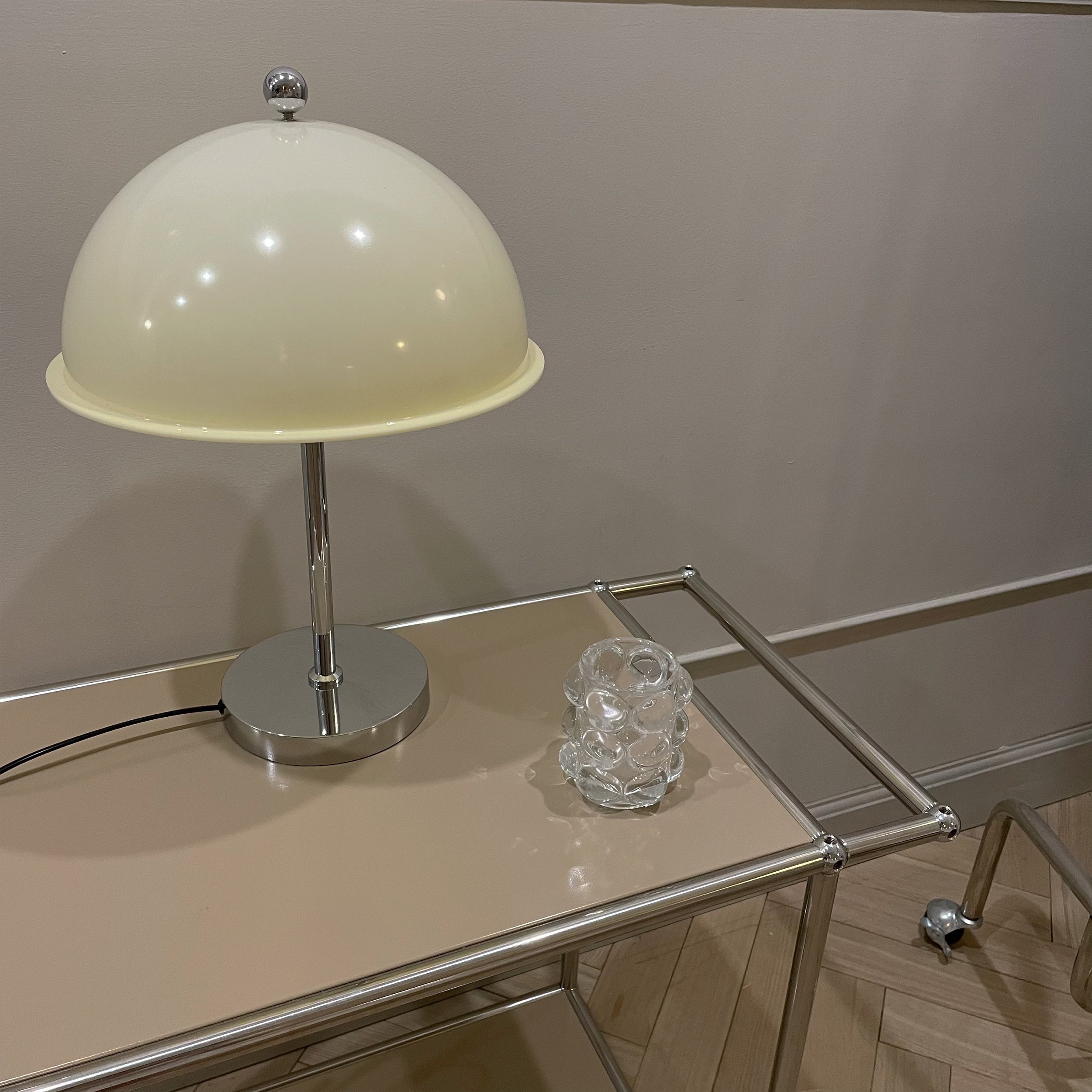 Table Lamp Metal 11.8 in Indoor Silver Modern Desk Nightstand Clear Cream Brown Green Shade | Thomler