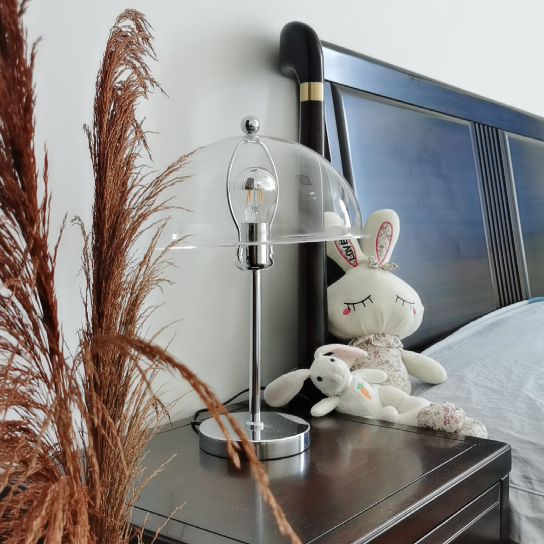 Table Lamp Metal 11.8 in Indoor Silver Modern Desk Nightstand Clear Cream Brown Green Shade | Thomler