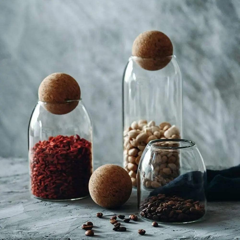 Glass Food Storage Jar Trio with Cork Lids for Kitchen Pantry Organization Dry Goods Flour Sugar Coffee Tea Spices | Thomler