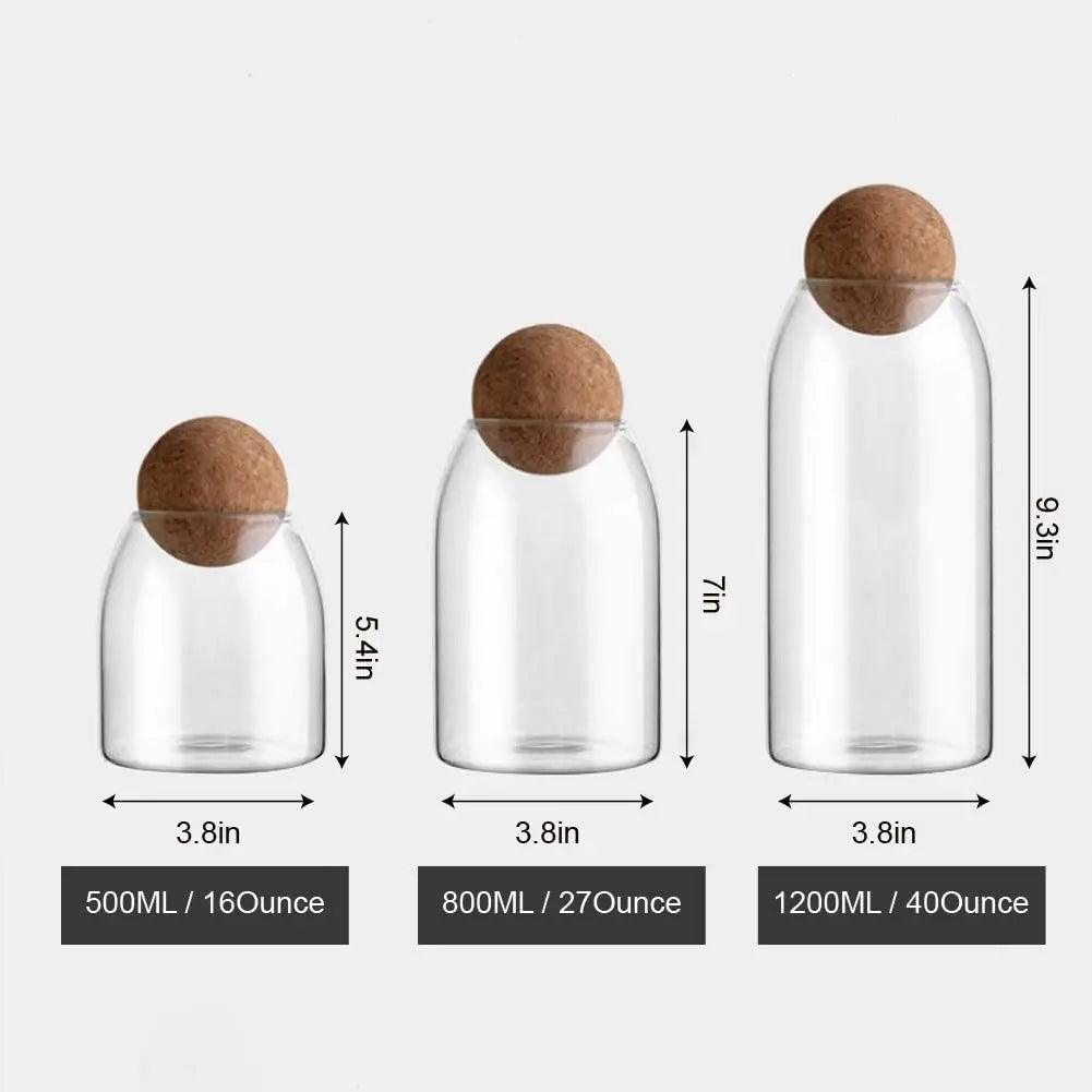 Glass Food Storage Jar Trio with Cork Lids for Kitchen Pantry Organization Dry Goods Flour Sugar Coffee Tea Spices | Thomler