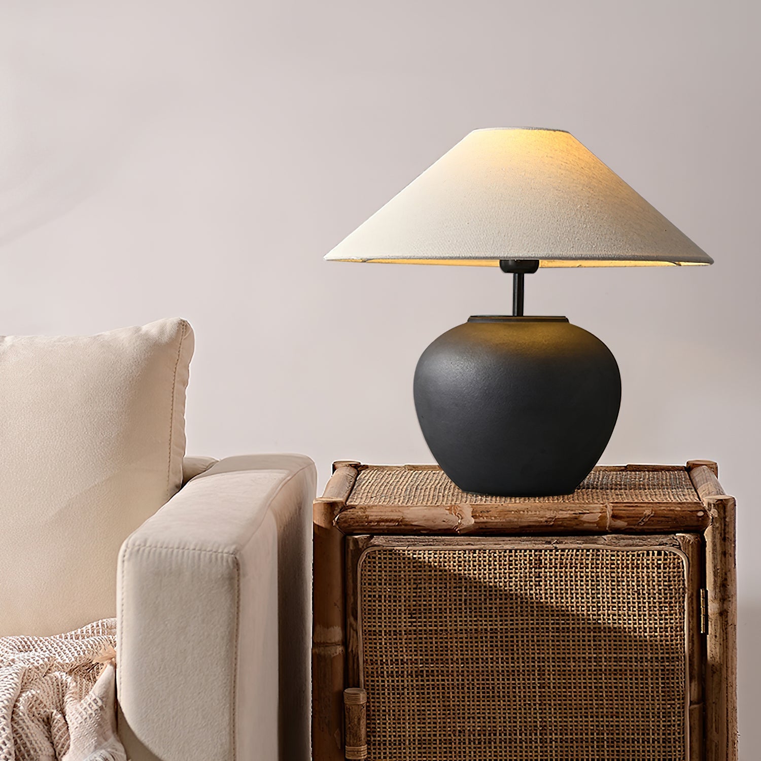 Table Lamp Ceramic 15.7 in White Living Room Bedroom Soft Ambient Lighting | Thomler