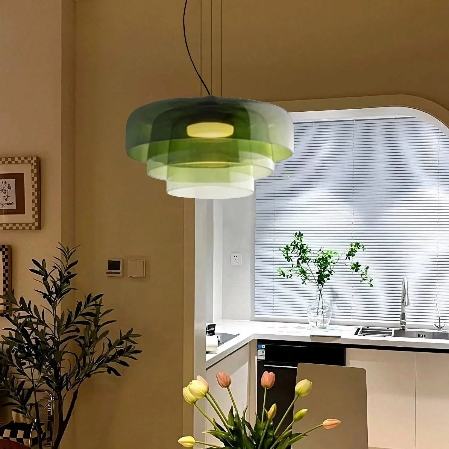 Pendant Light Glass Bowl 10 in Adjustable Dining Room Lounge Hanging Lamp Artistic Ambient Lighting | Thomler