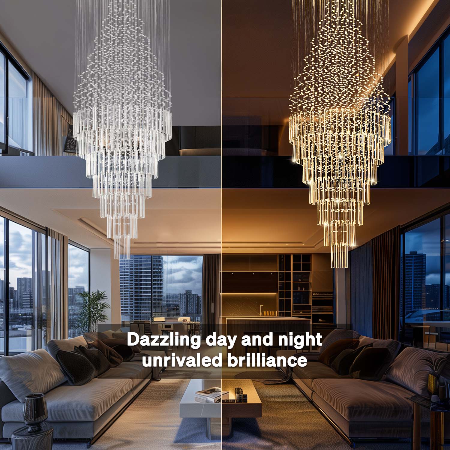 Cascading Crystal Tiered Chandelier for Foyer & Staircase – Adjustable Height Statement Lighting Fixture | Thomler