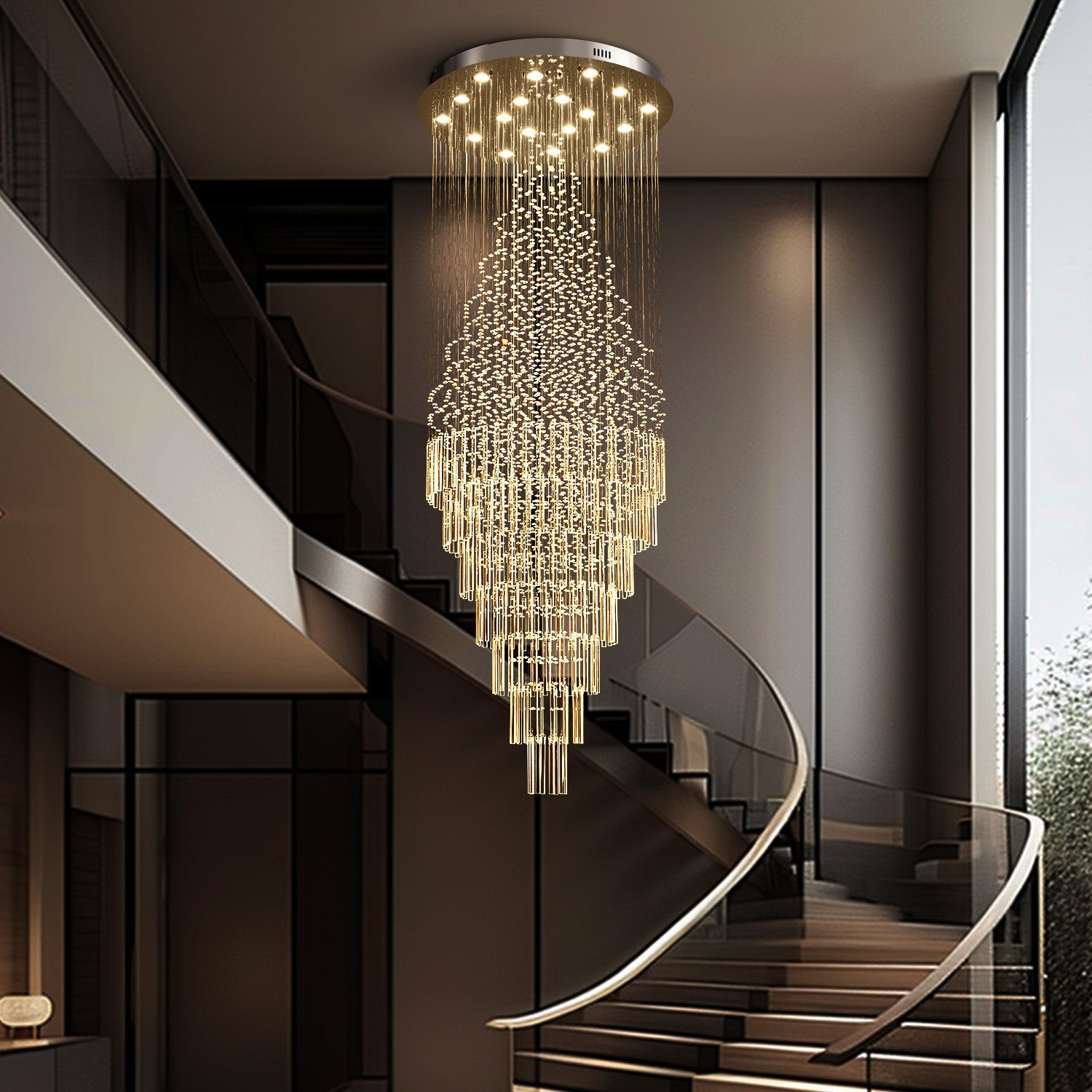 Cascading Crystal Tiered Chandelier for Foyer & Staircase – Adjustable Height Statement Lighting Fixture | Thomler
