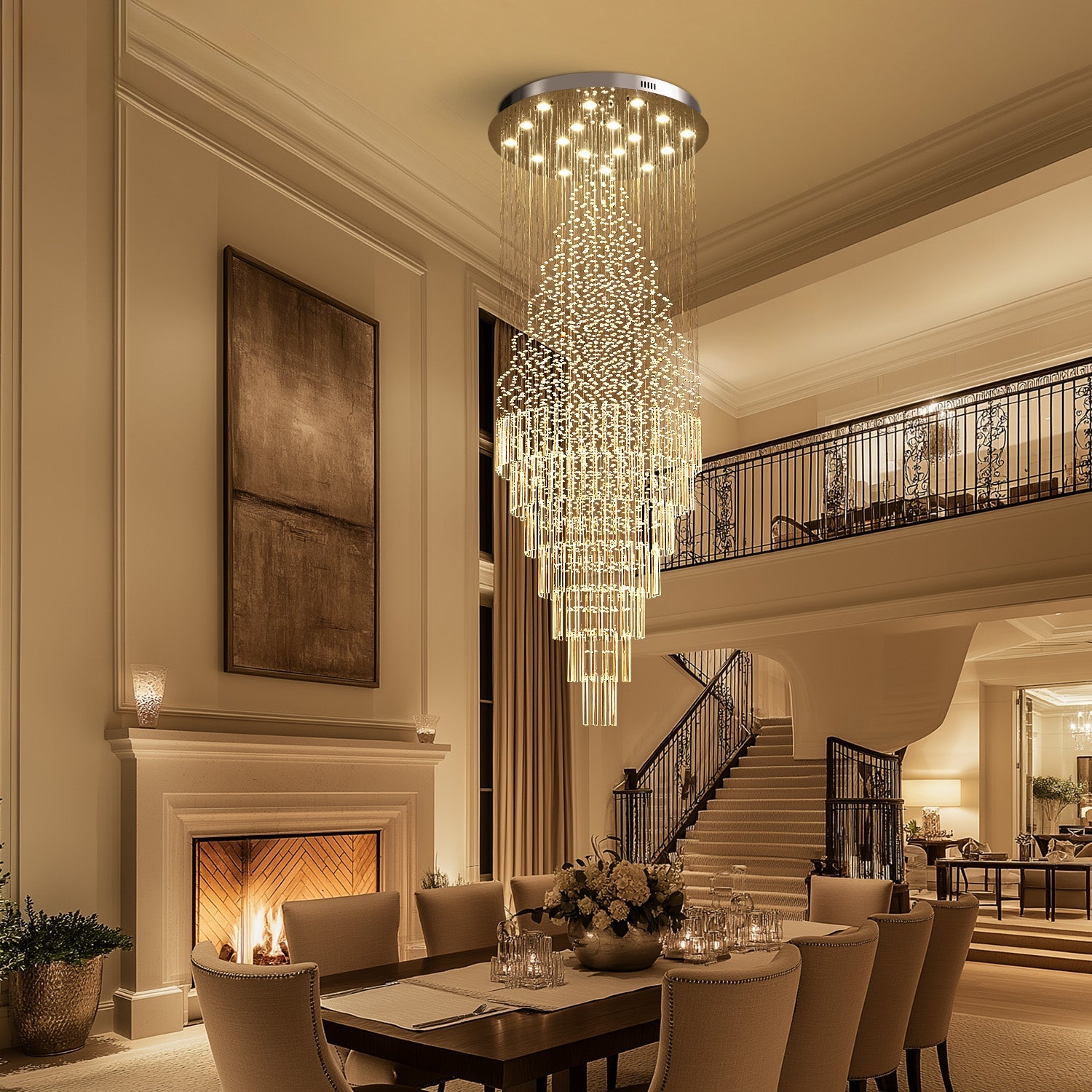 Cascading Crystal Tiered Chandelier for Foyer & Staircase – Adjustable Height Statement Lighting Fixture | Thomler
