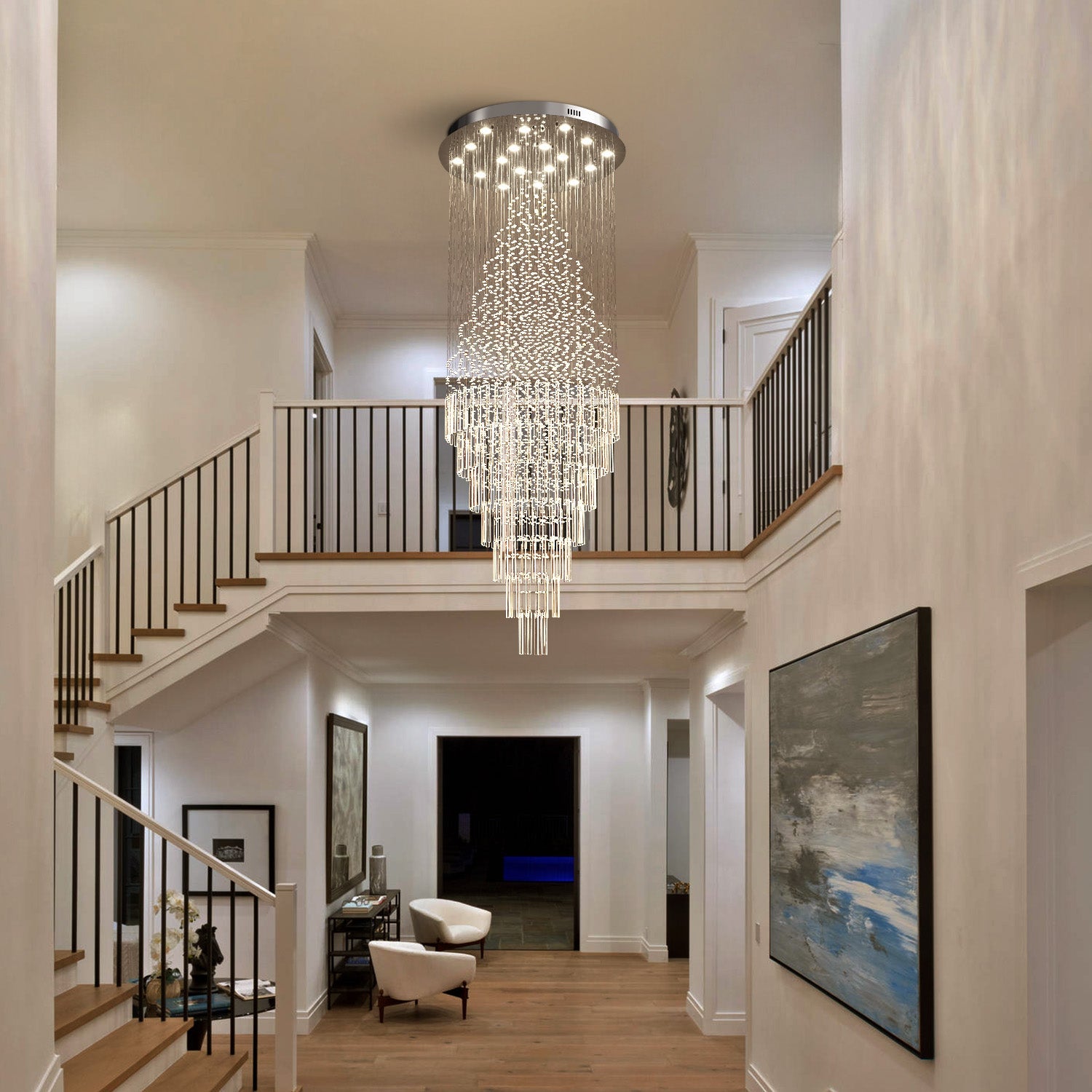Cascading Crystal Tiered Chandelier for Foyer & Staircase – Adjustable Height Statement Lighting Fixture | Thomler