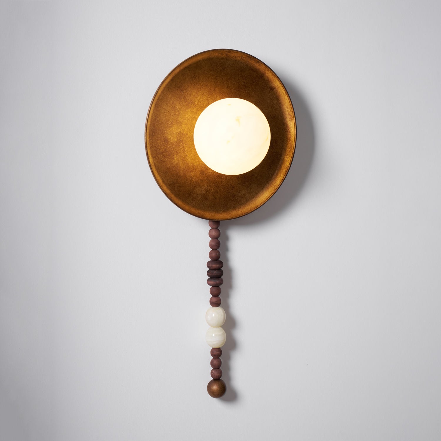 Handcrafted Glass Sconce with Bronze Metalwork and Wood Accents for Cozy Bedroom Hallway Living Room Ambient Fixture 10-Inch or 16-Inch Shad | Thomler