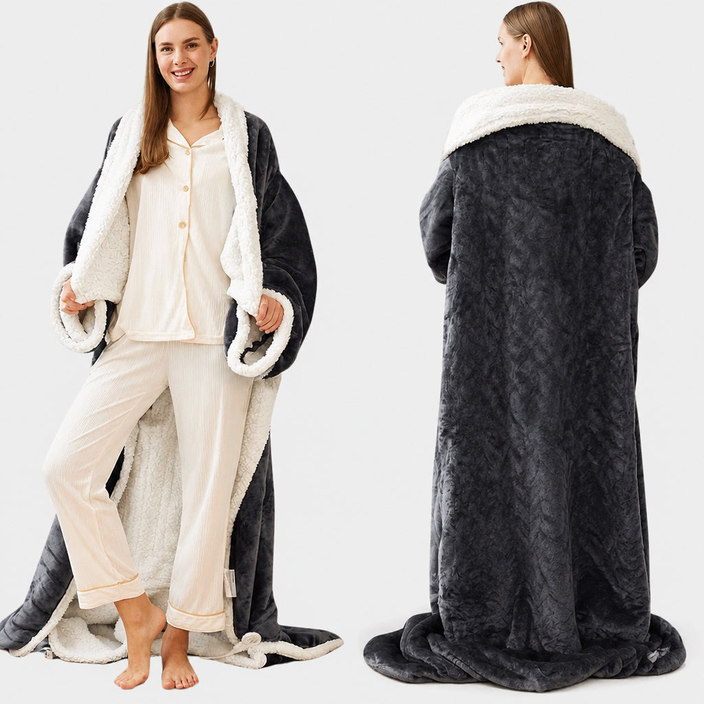 Oversized Fleece Blanket Hoodie with Sleeves & Foot Pocket – Plush Wearable Throw for Adults | Thomler