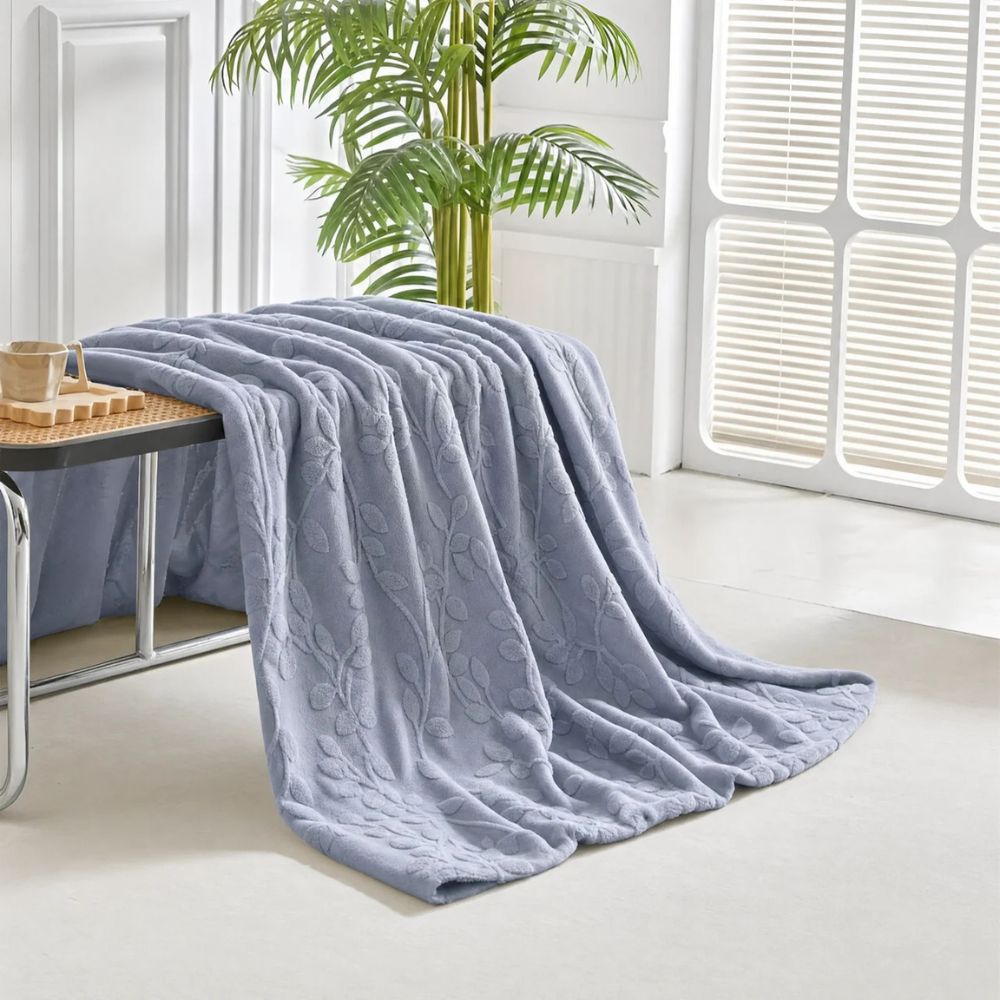 Reversible Sherpa Throw Blanket with Jacquard Botanical Pattern for Couch & Bed | Thomler