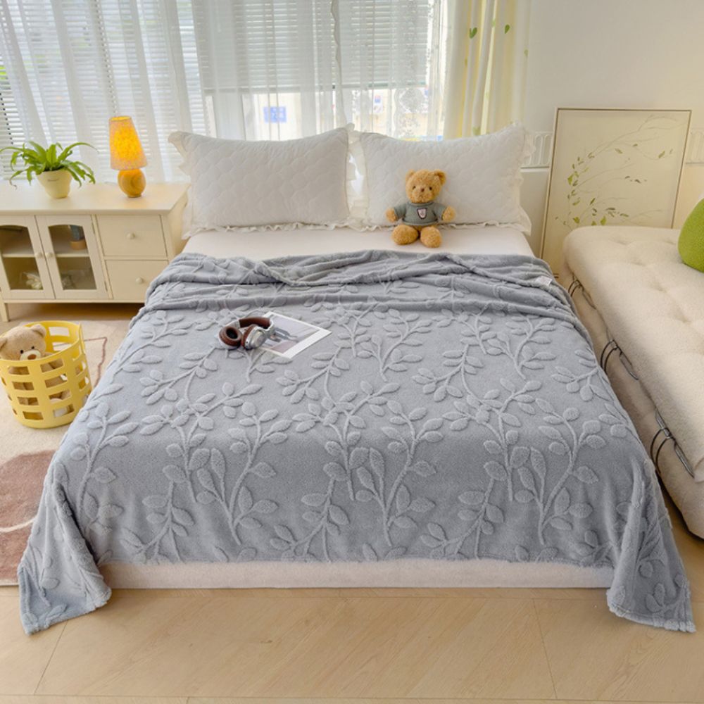 Reversible Sherpa Throw Blanket with Jacquard Botanical Pattern for Couch & Bed | Thomler