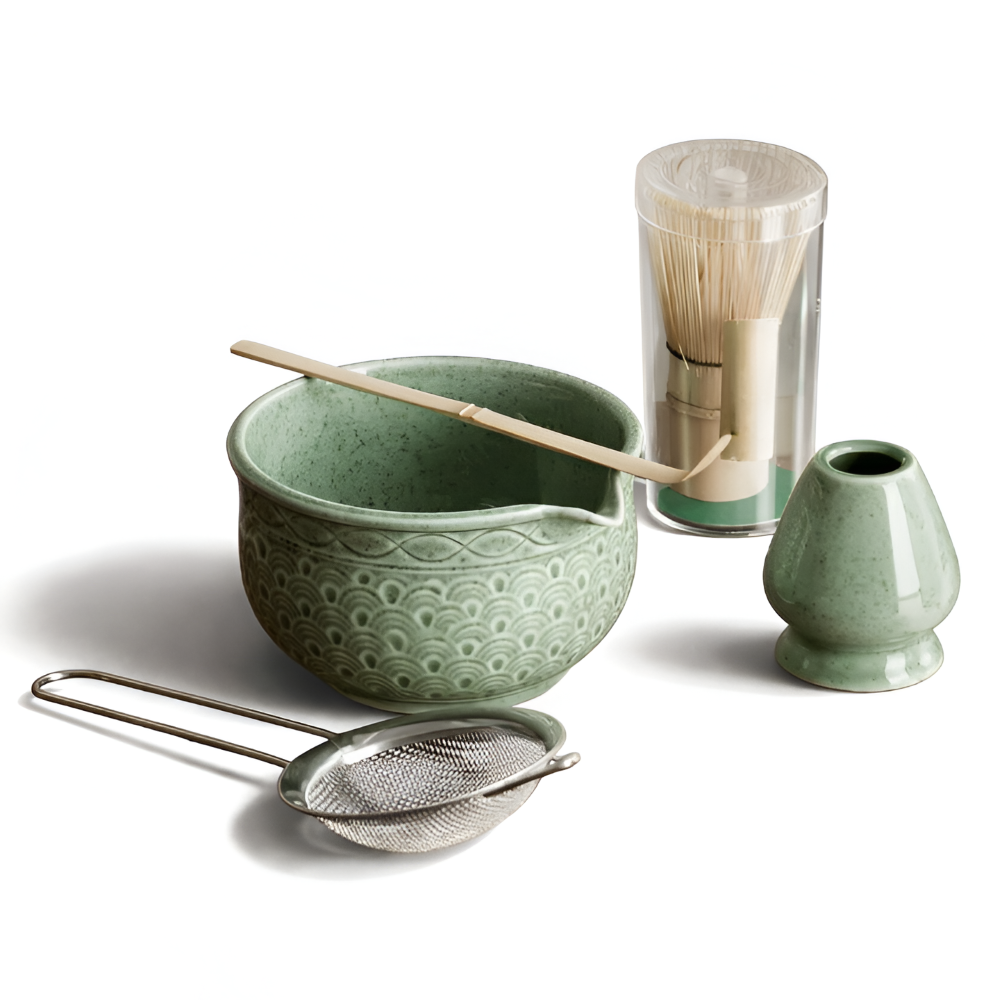 Ceramic Matcha Tea Bowl Set with Bamboo Whisk & Spoon – 5 or 6 Pieces | Thomler