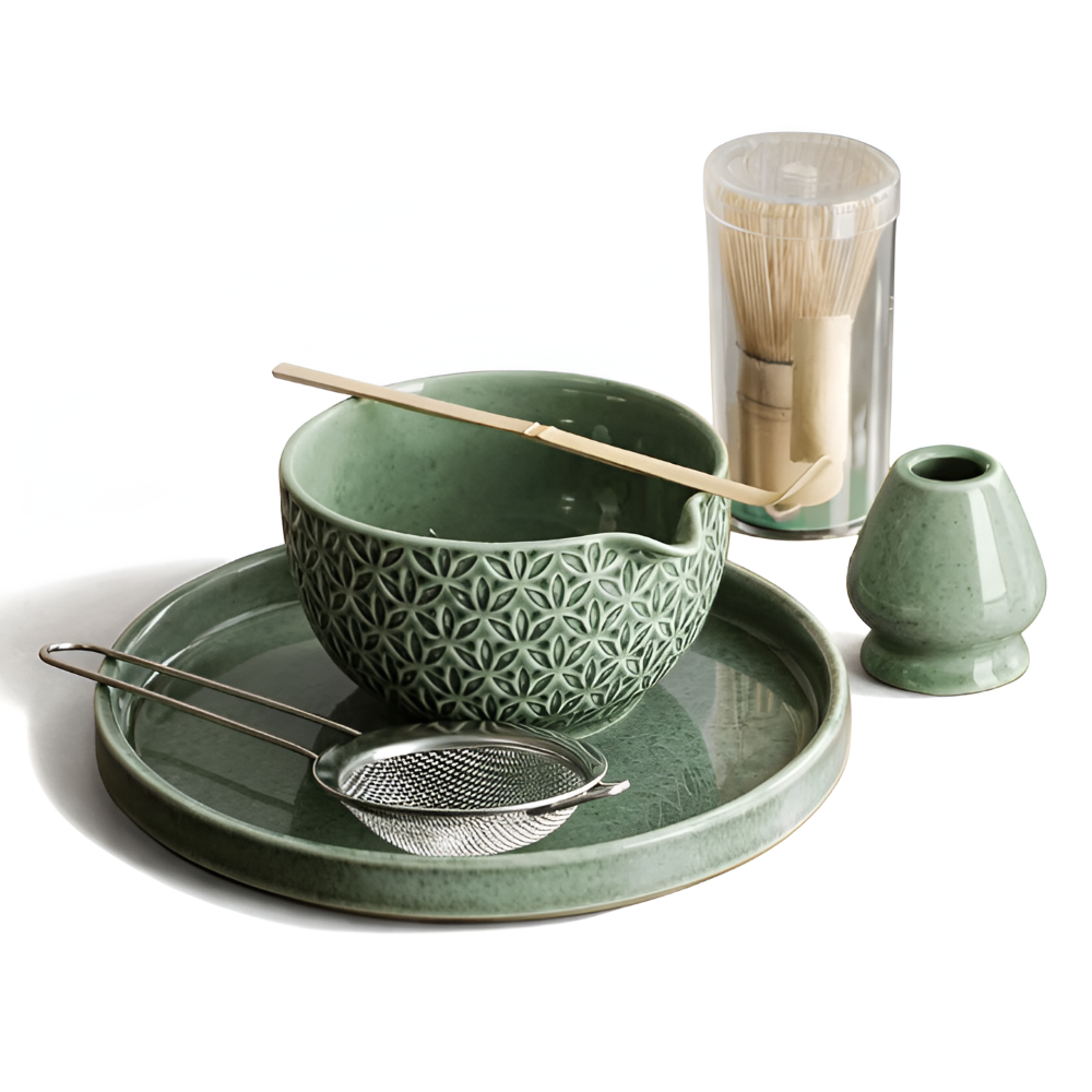 Ceramic Matcha Tea Bowl Set with Bamboo Whisk & Spoon – 5 or 6 Pieces | Thomler
