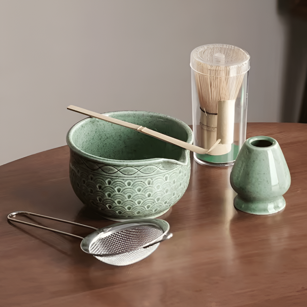 Ceramic Matcha Tea Bowl Set with Bamboo Whisk & Spoon – 5 or 6 Pieces | Thomler