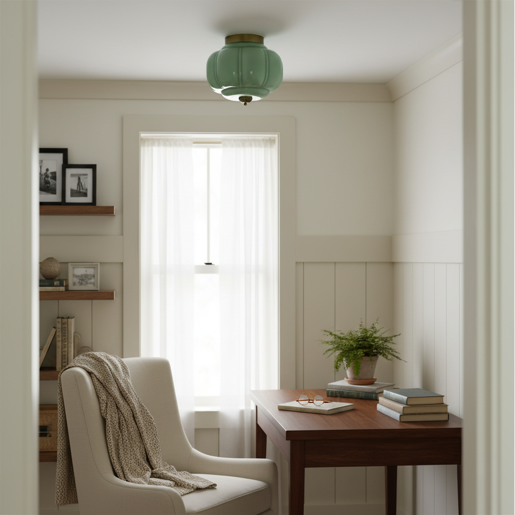 Ceiling Lamp Glass 14.9 in Jade Green Small Room Hardwired E26 E27 Fixture | Thomler