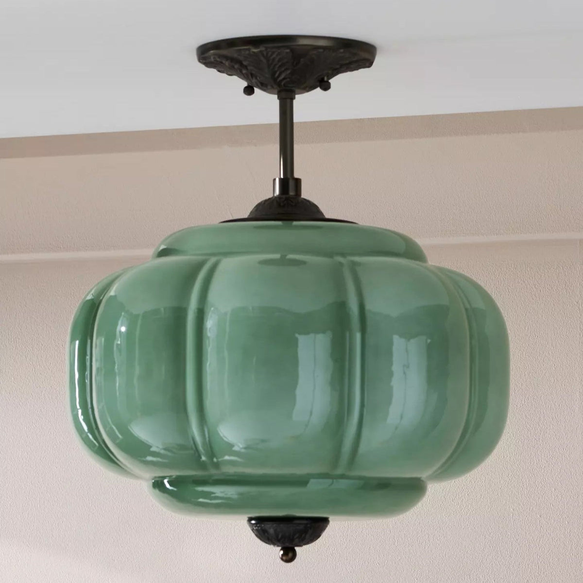 Semi-Flush Glass Ceiling Light with Metal Canopy and Dimmable Socket – Modern Ambient Fixture for Bathroom, Bedroom, Hallway, Entryway | Thomler