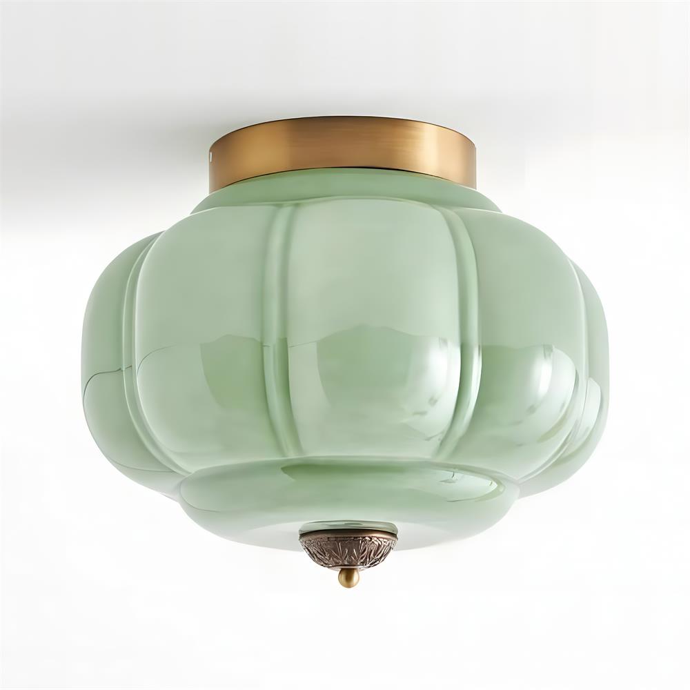 Ceiling Lamp Glass 14.9 in Jade Green Small Room Hardwired E26 E27 Fixture | Thomler
