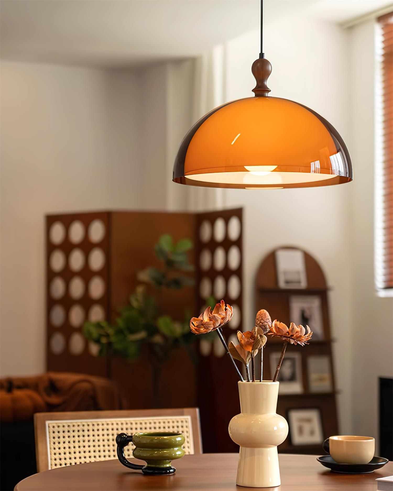 Pendant Light Acrylic Dome 13.7 in Brown Dining Room Kitchen Hanging Ceiling Lamp Adjustable | Thomler