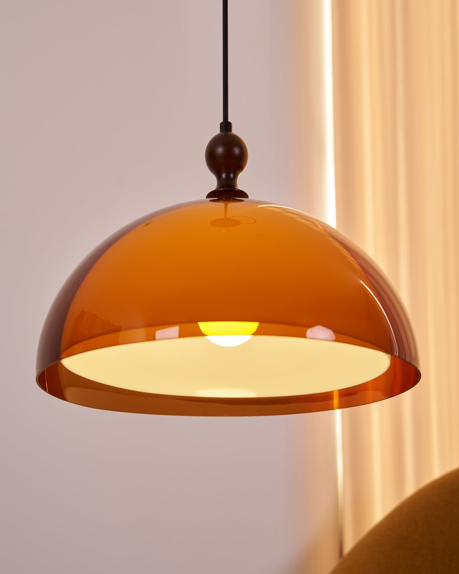 Pendant Light Acrylic Dome 13.7 in Brown Dining Room Kitchen Hanging Ceiling Lamp Adjustable | Thomler