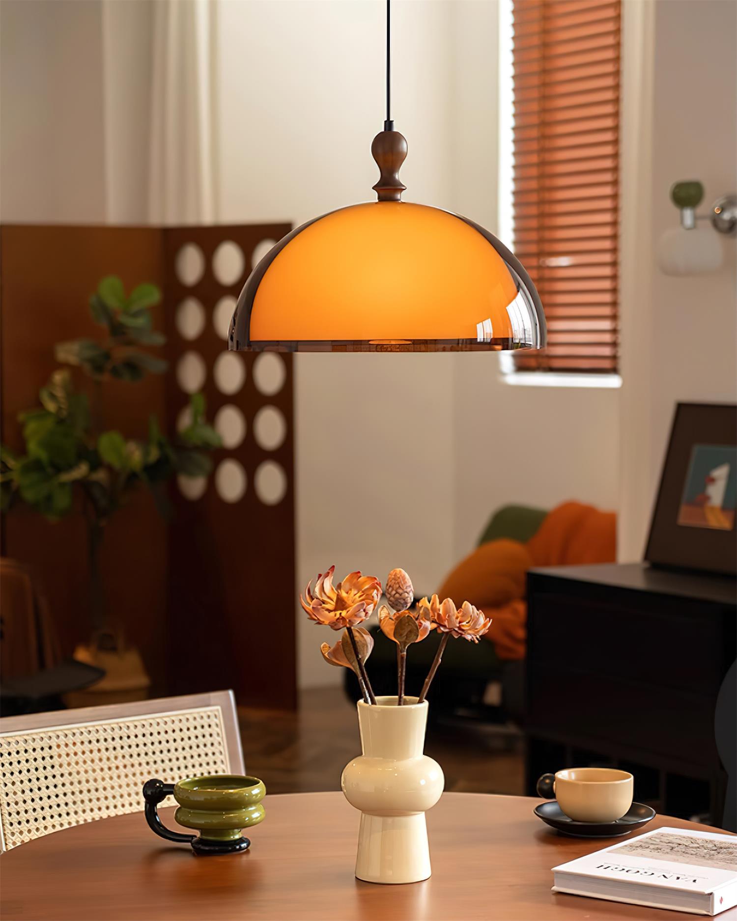 Pendant Light Acrylic Dome 13.7 in Brown Dining Room Kitchen Hanging Ceiling Lamp Adjustable | Thomler