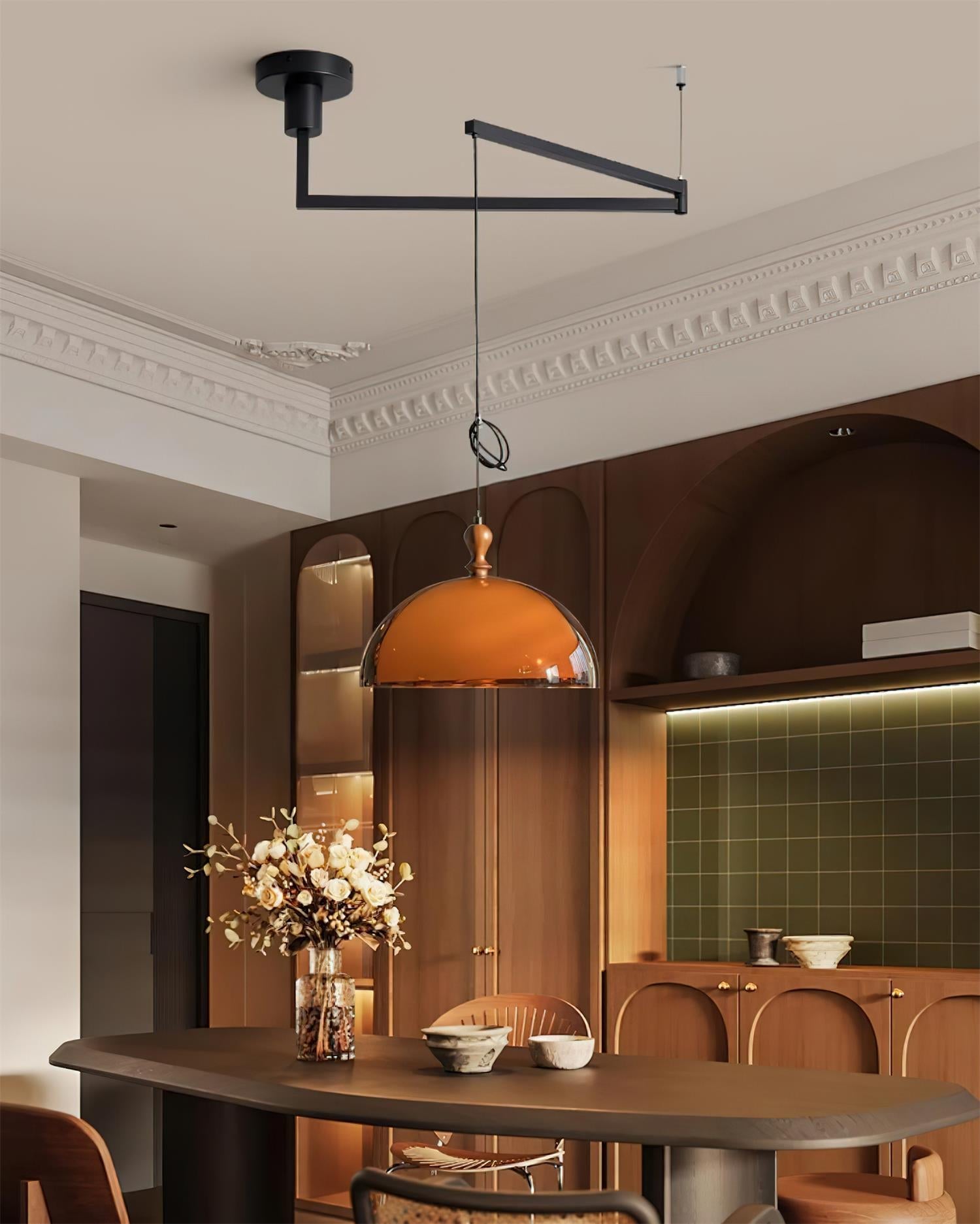 Pendant Light Acrylic Dome 13.7 in Brown Dining Room Kitchen Hanging Ceiling Lamp Adjustable | Thomler