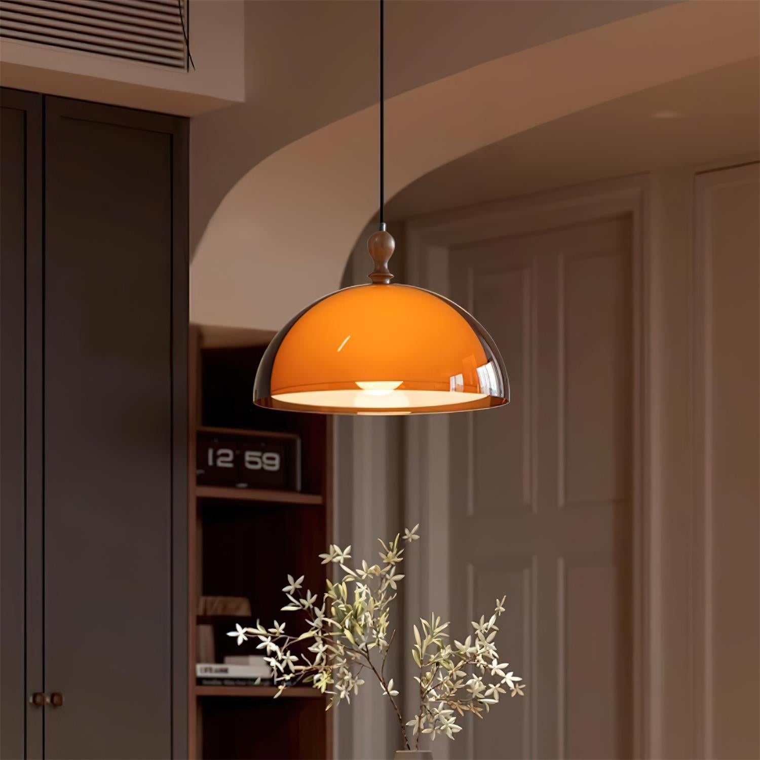 Pendant Light Acrylic Dome 13.7 in Brown Dining Room Kitchen Hanging Ceiling Lamp Adjustable | Thomler