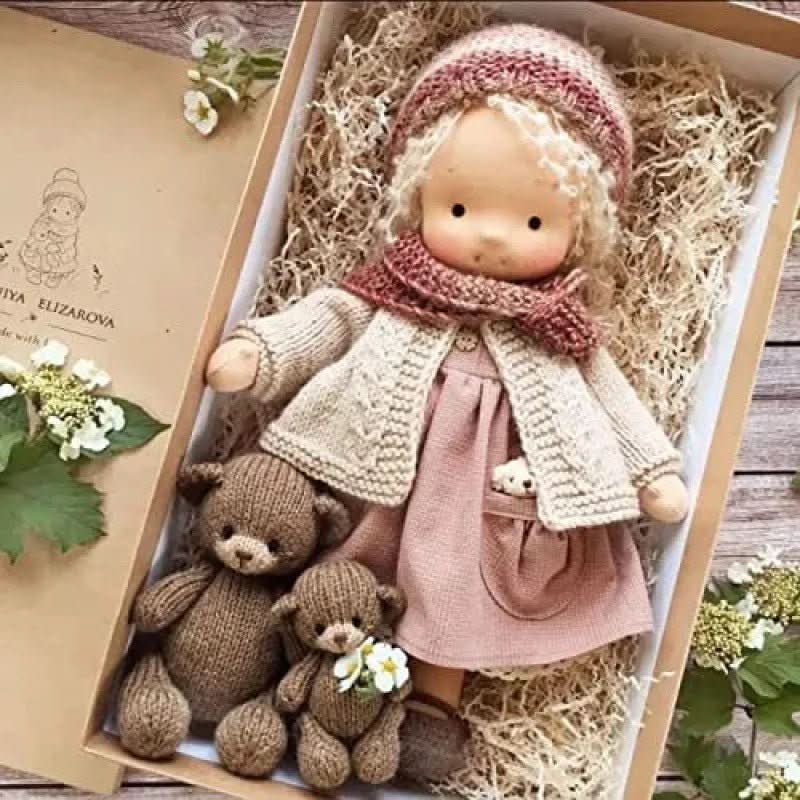 Handmade Cotton Waldorf Doll – Soft Cloth Baby Doll for Toddlers & Preschoolers – Natural Fabric Stuffed Toy for Imaginative Play, Sensory | Thomler
