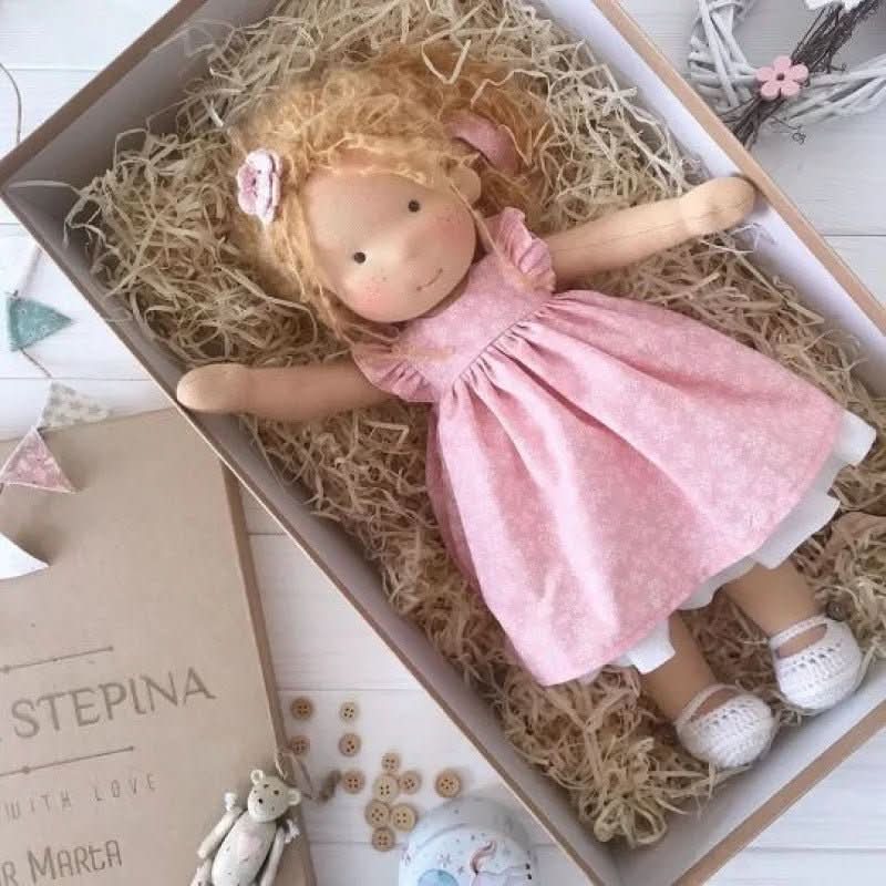 Handmade Cotton Waldorf Doll – Soft Cloth Baby Doll for Toddlers & Preschoolers – Natural Fabric Stuffed Toy for Imaginative Play, Sensory | Thomler