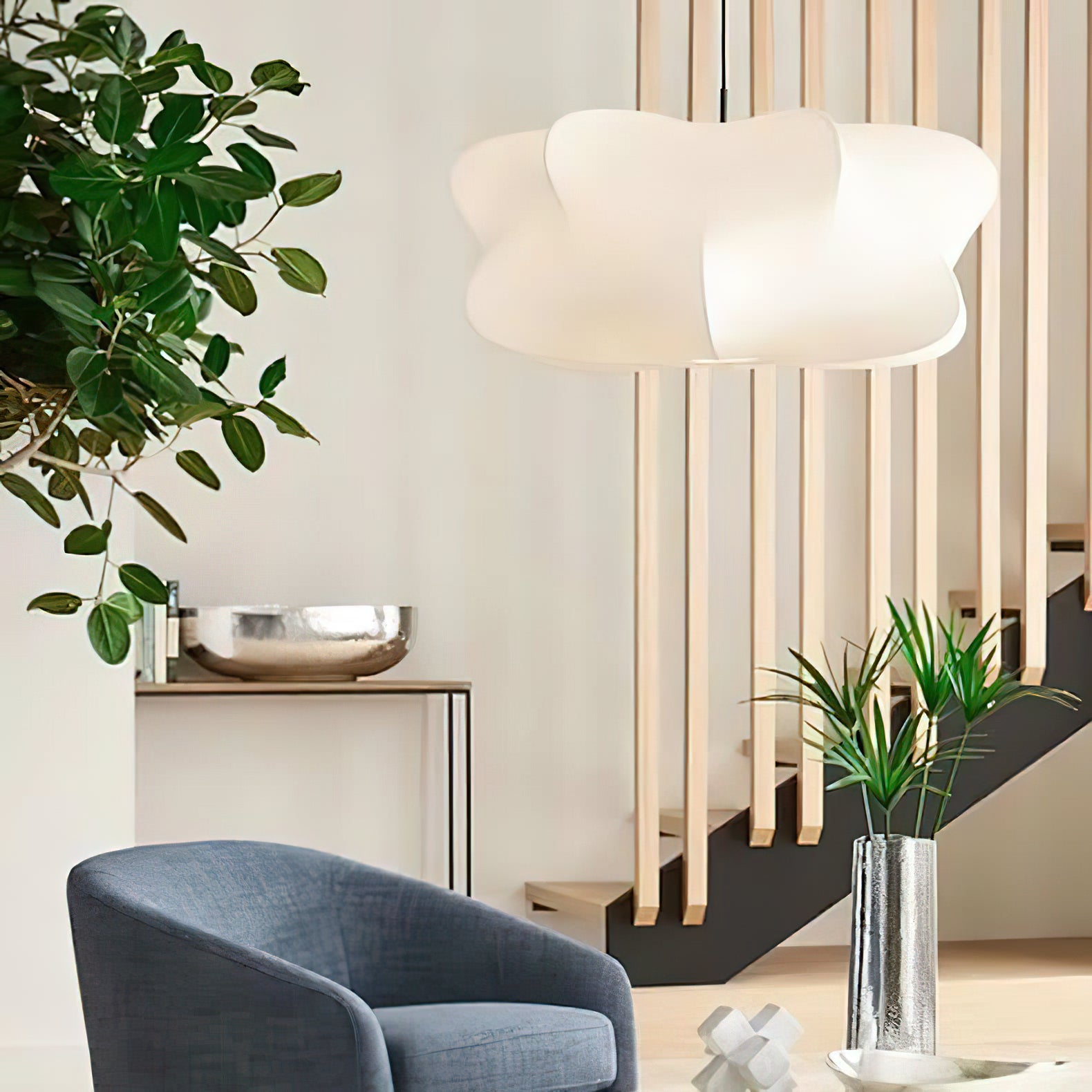 Pendant Light Silk 23.6 in 11 in E27 3-Light White Dining Living Room Modern Ceiling Lamp | Thomler