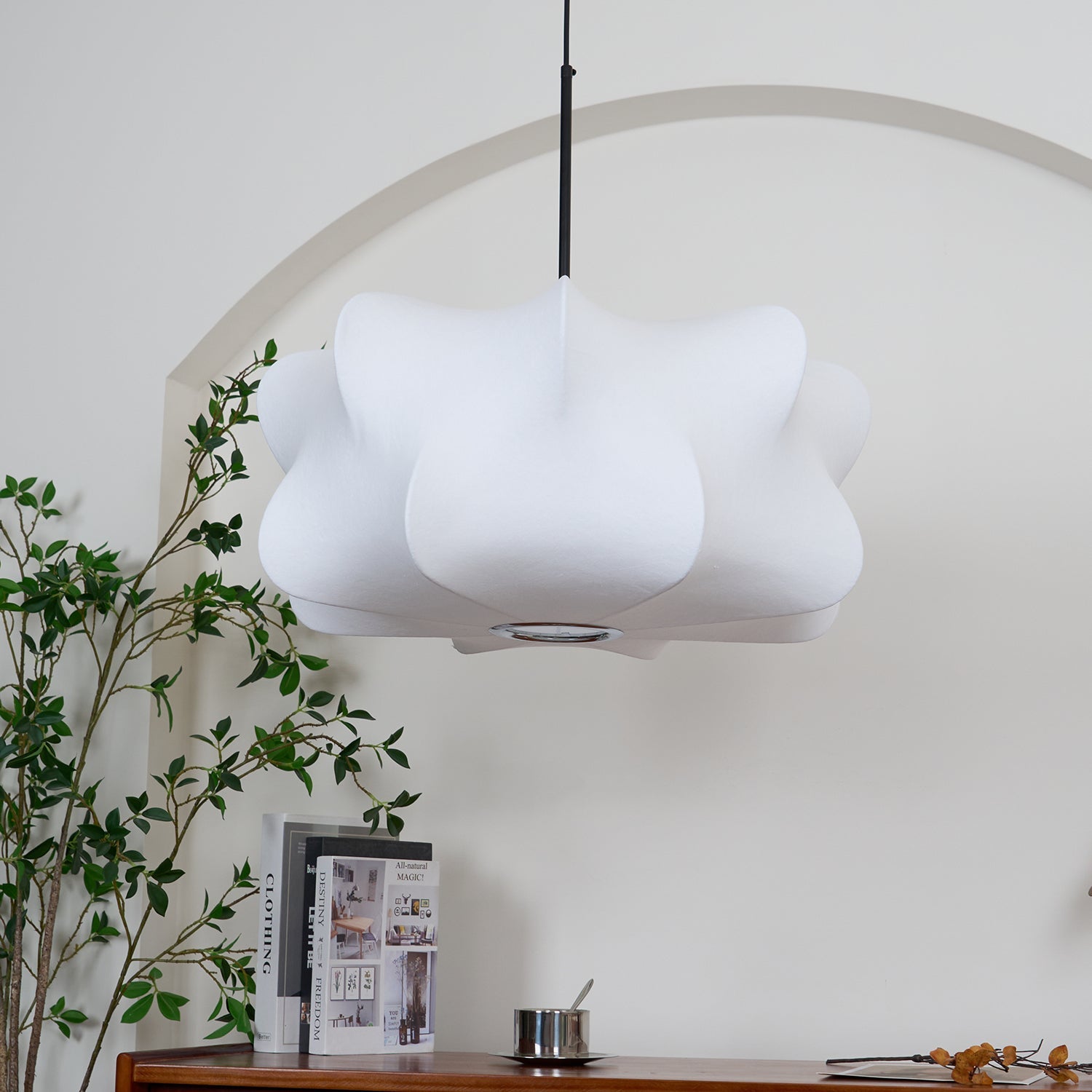 Pendant Light Silk 23.6 in 11 in E27 3-Light White Dining Living Room Modern Ceiling Lamp | Thomler