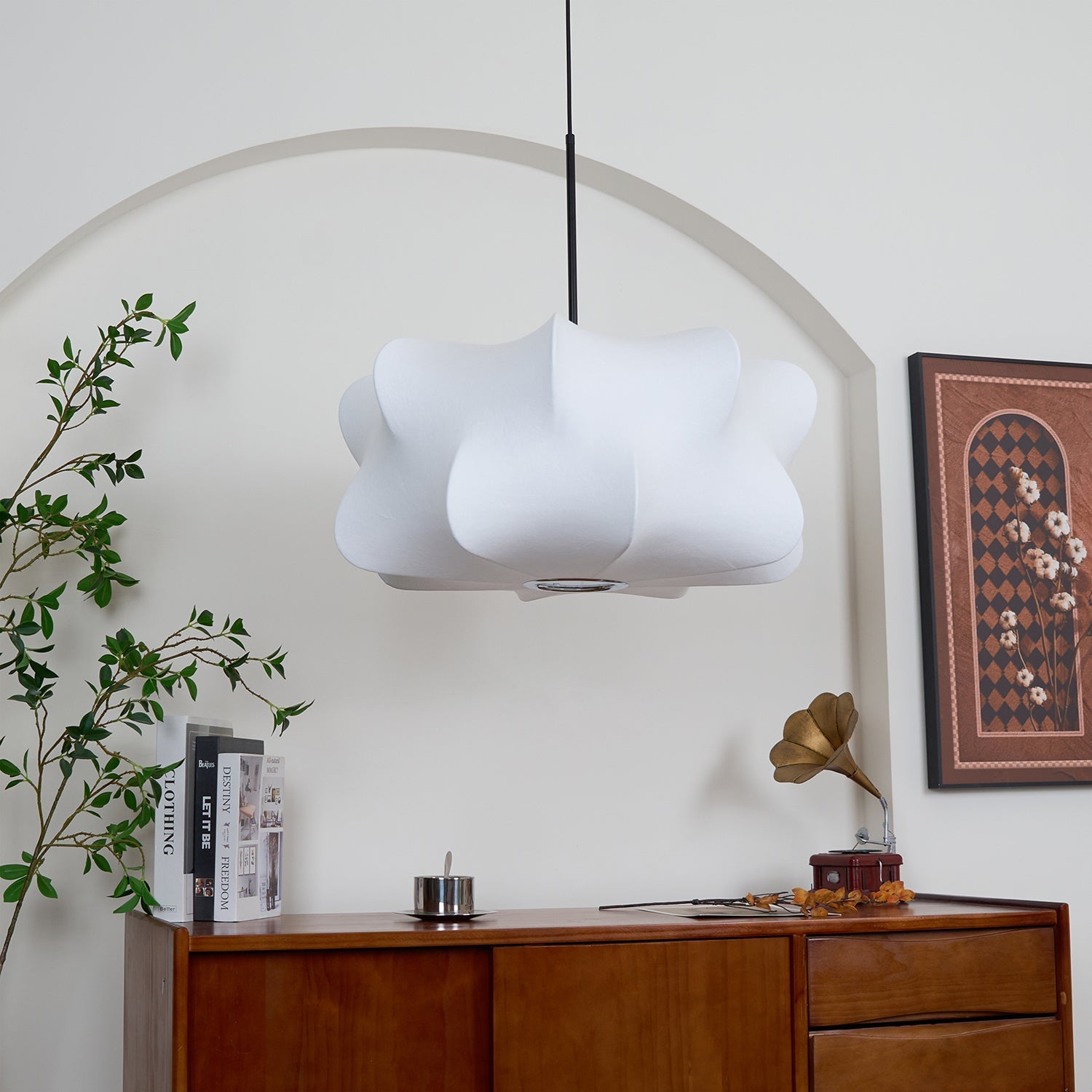 Pendant Light Silk 23.6 in 11 in E27 3-Light White Dining Living Room Modern Ceiling Lamp | Thomler