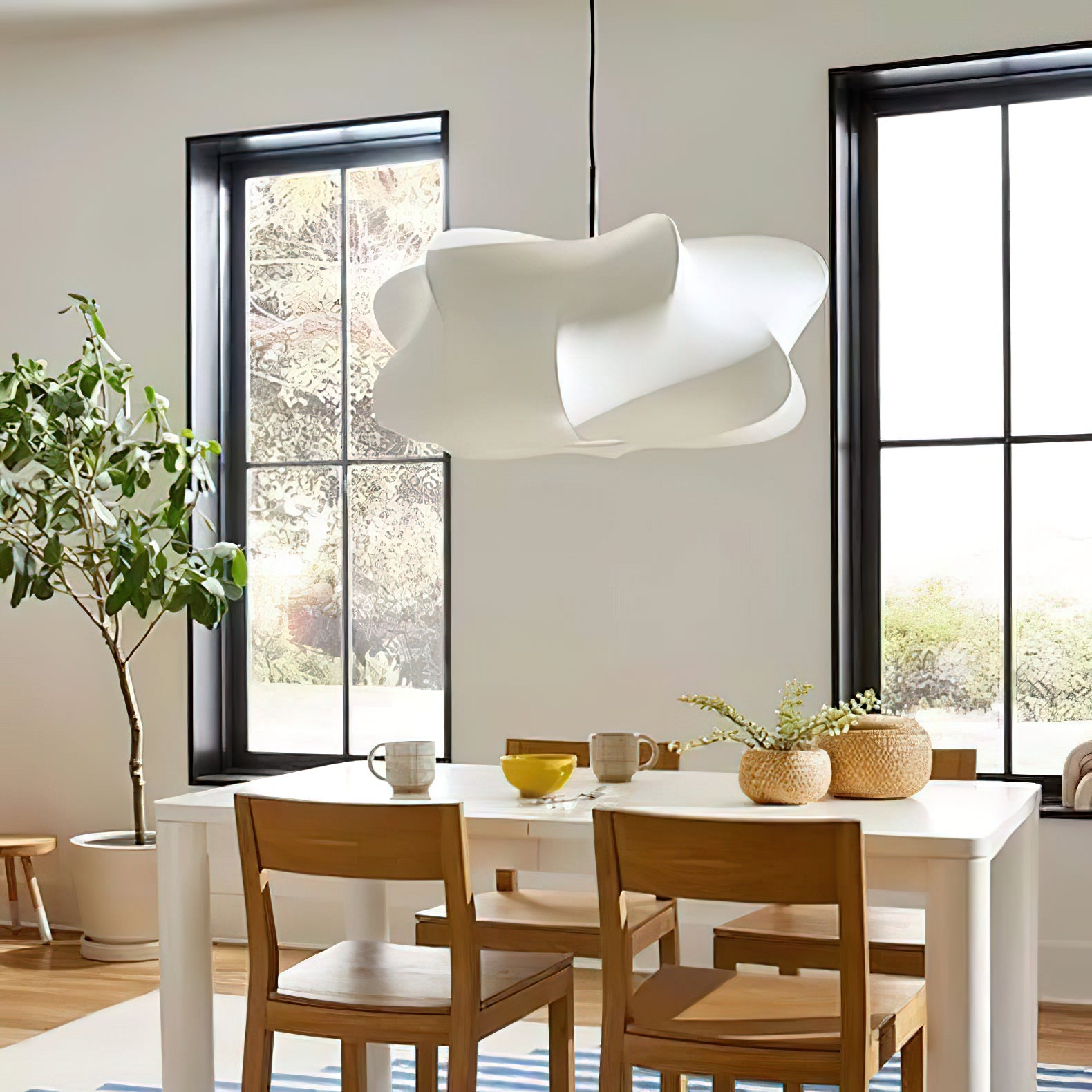 Pendant Light Silk 23.6 in 11 in E27 3-Light White Dining Living Room Modern Ceiling Lamp | Thomler