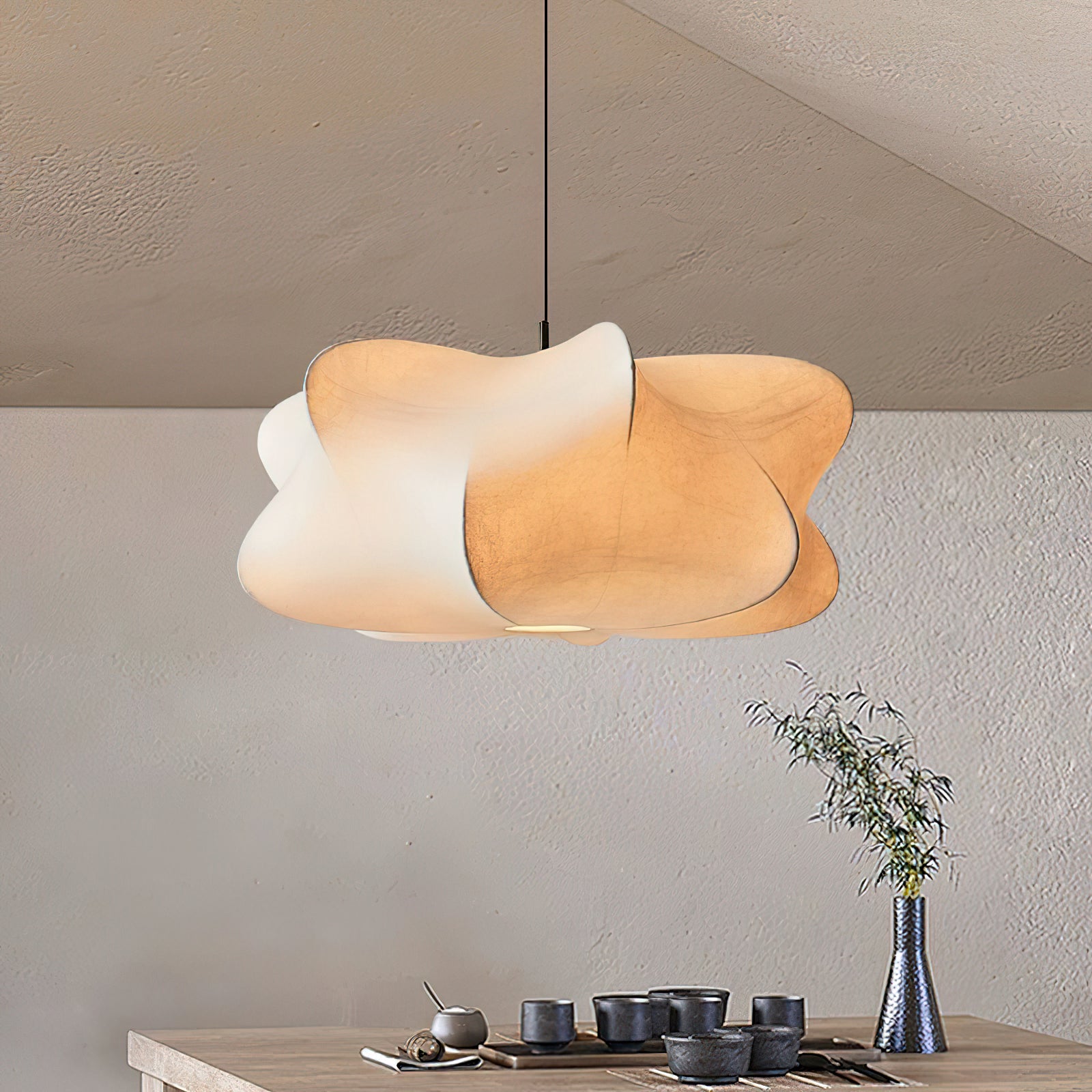 Pendant Light Silk 23.6 in 11 in E27 3-Light White Dining Living Room Modern Ceiling Lamp | Thomler