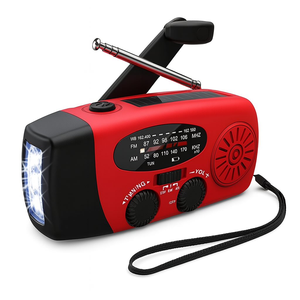 Multi-Power Weather Alert Radio – Solar & Crank Charging, Phone Charger, LED Light with SOS | Thomler