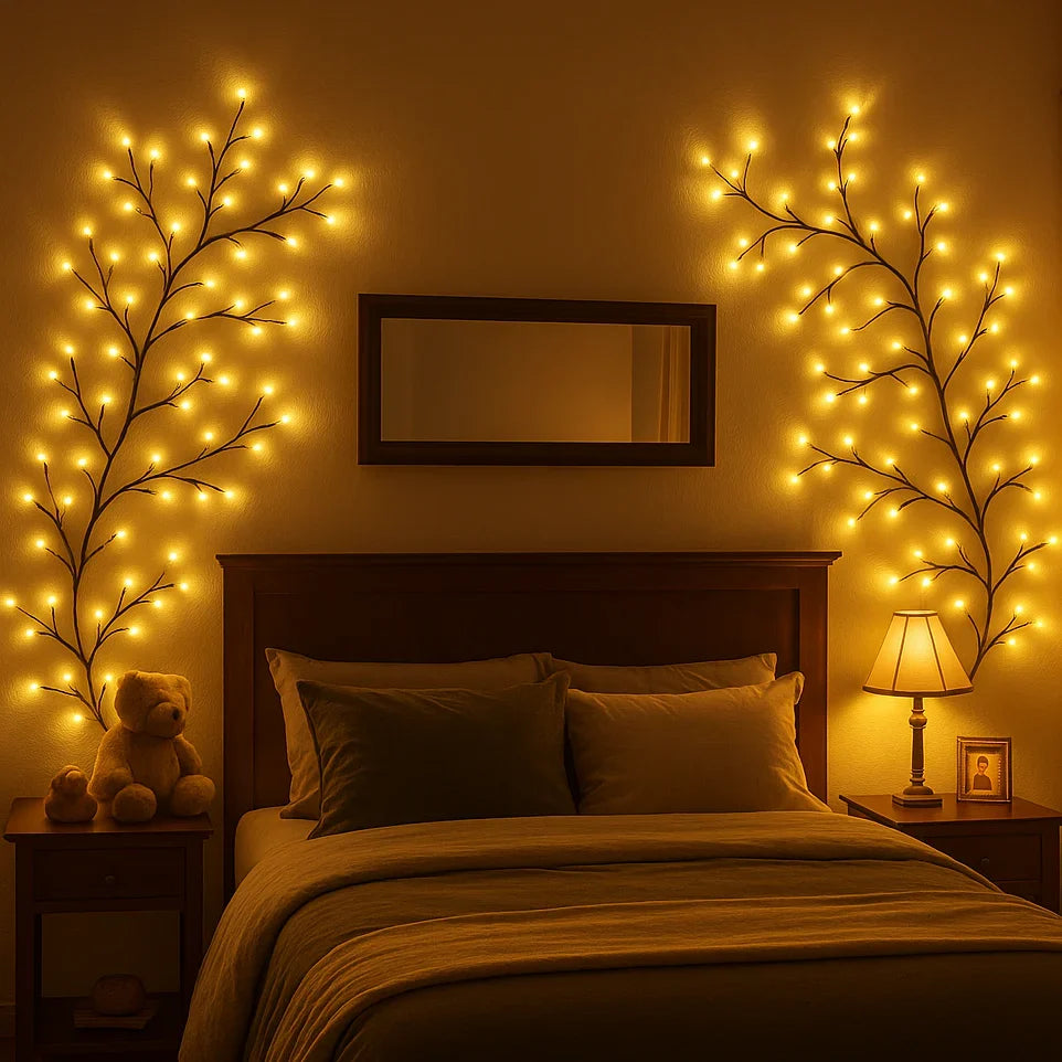 LED Lighted Willow Branch Wall Lamp Warm White Glow with Remote Dimmable Timer Indoor Accent Light for Living Room Bedroom Decor Home | Thomler