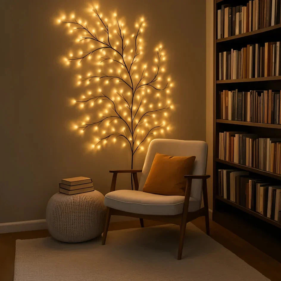 LED Lighted Willow Branch Wall Lamp Warm White Glow with Remote Dimmable Timer Indoor Accent Light for Living Room Bedroom Decor Home | Thomler