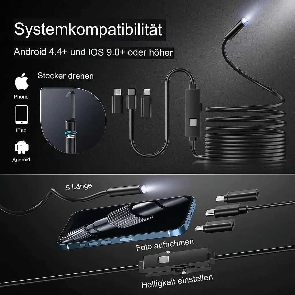 Wasserdichte Endoskopkamera mit LED - Inspizieren Sie verborgene Bereiche mit klaren, beleuchteten Bildern