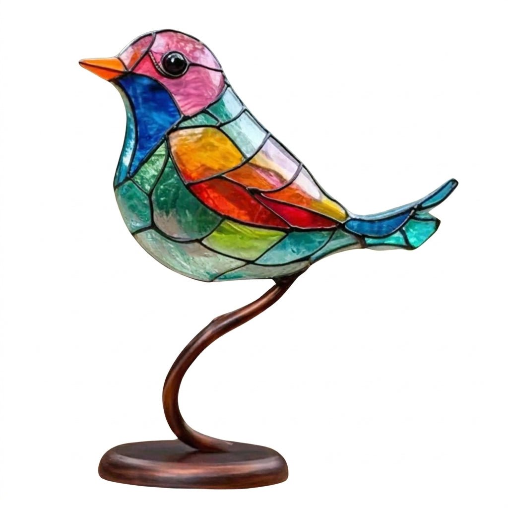 Handblown Glass Birds on Branch Desktop Figurine – Nature-Inspired Art Decor for Office & Home | Thomler