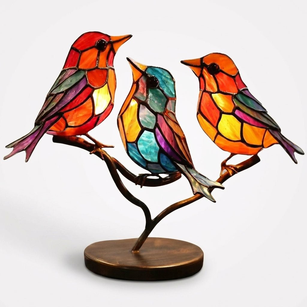 Handblown Glass Birds on Branch Desktop Figurine – Nature-Inspired Art Decor for Office & Home | Thomler